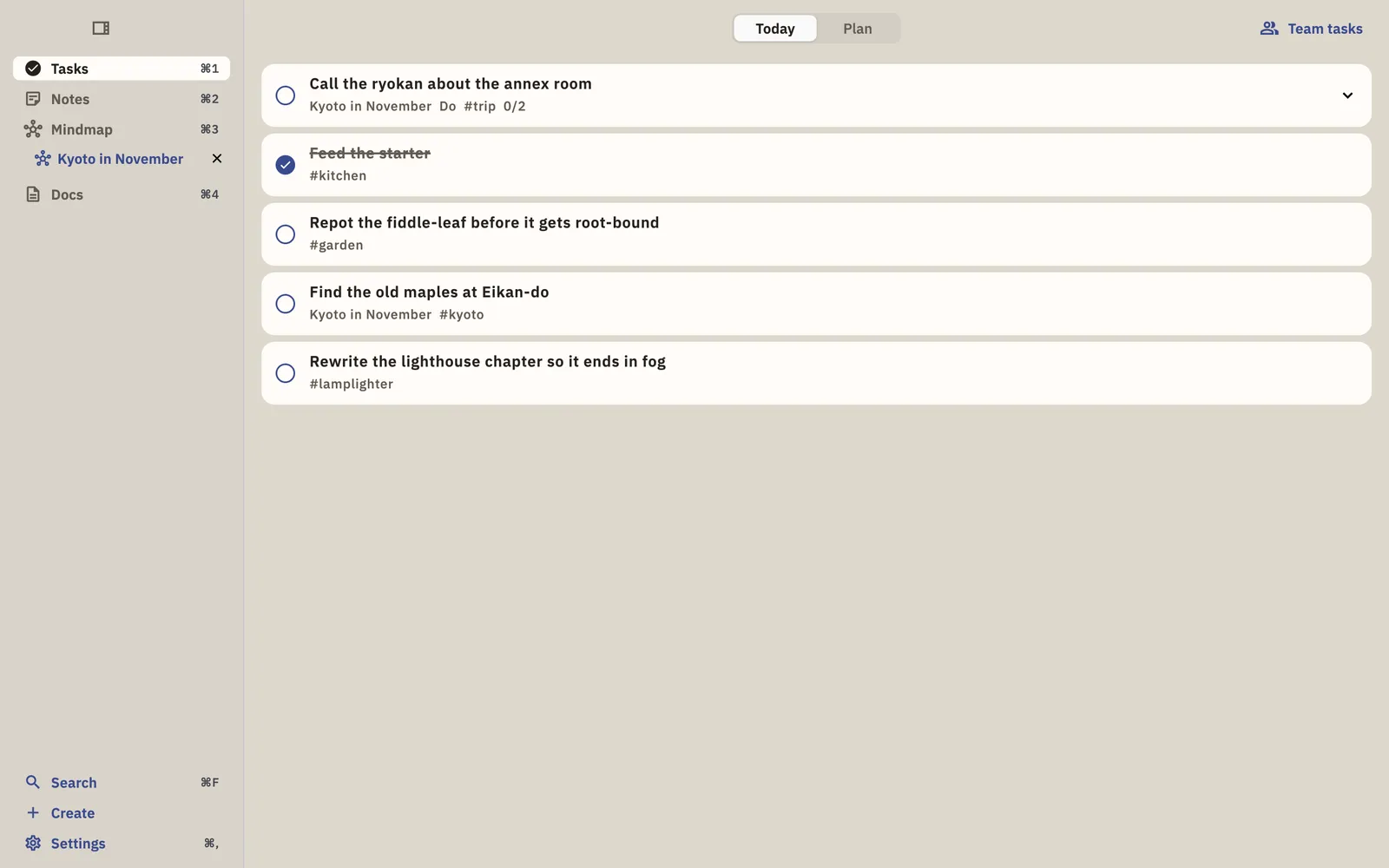 Today in Flownapse on a Mac, with tasks across work and home.